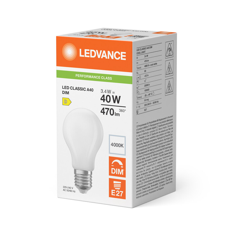 ledvance Standard lamp performance cla 3,4w/840 470lm e27 dim fr