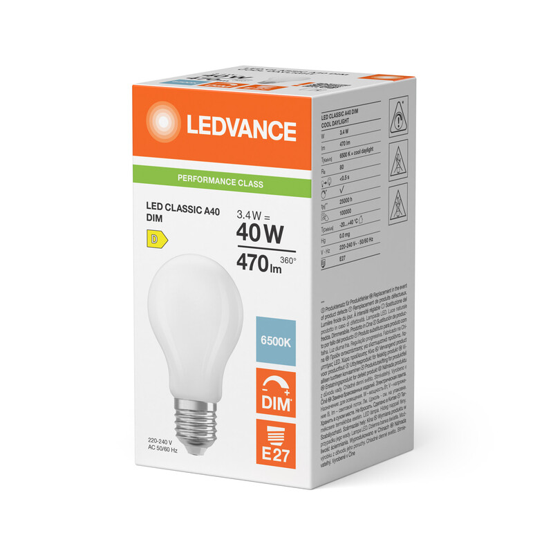 ledvance Standard lamp performance cla 3,4w/865 470lm e27 dim fr