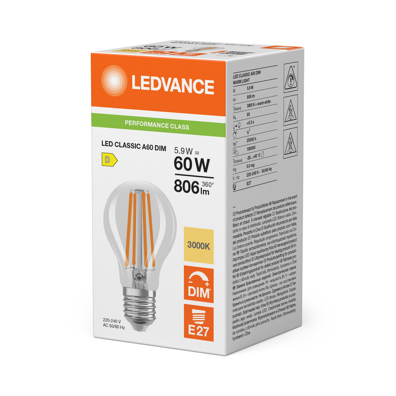 ledvance Standard lamp performance cla 5,9w/830 806lm e27 dim cl