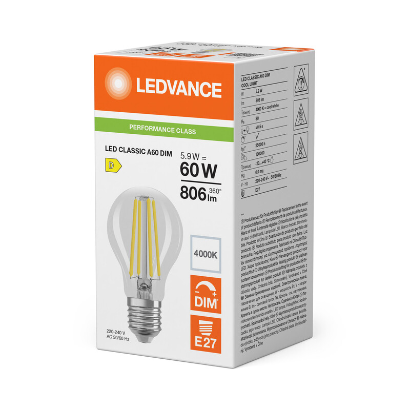 ledvance Standard lamp performance cla 5,9w/840 806lm e27 dim cl