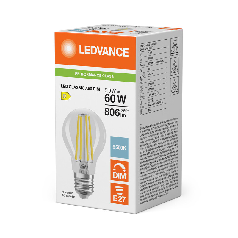 ledvance Standard lamp performance cla 5,9w/865 806lm e27 dim cl