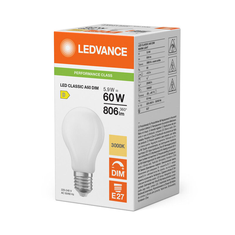 ledvance Standard lamp performance cla 5,9w/830 806lm e27 dim fr