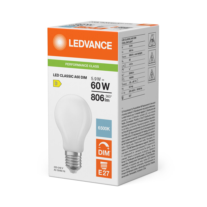 ledvance Standard lamp performance cla 5,9w/865 806lm e27 dim fr