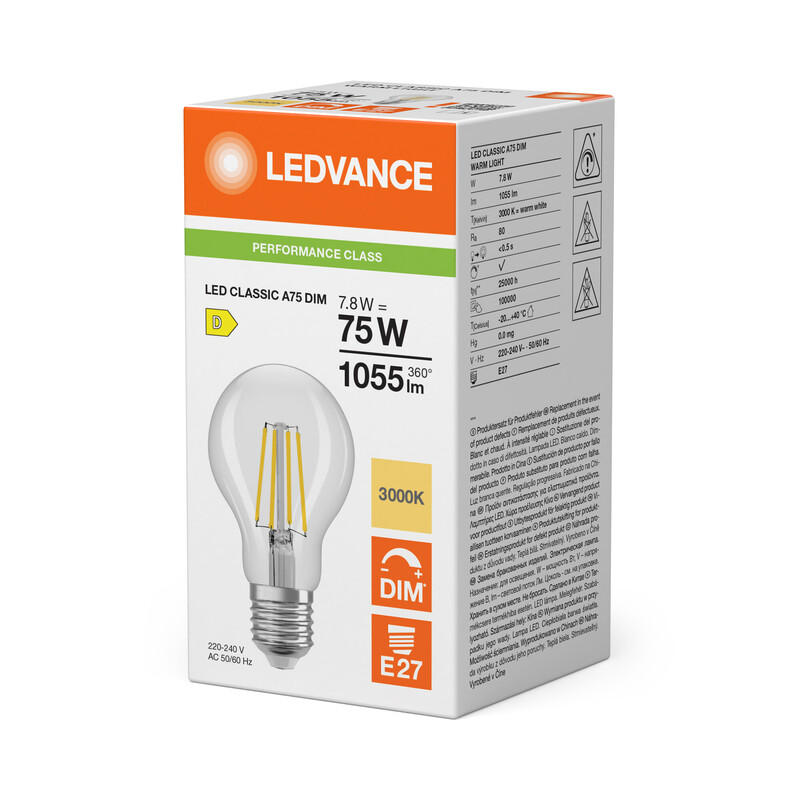 ledvance Standard lamp performance cla 7,8w/830 1055lm e27 dim cl