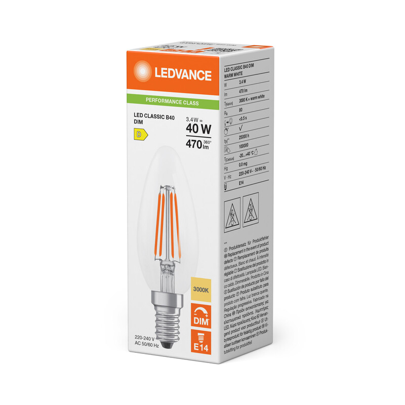 ledvance Kronlampa performance classic clb 3,4w/830 470lm e14 dim cl