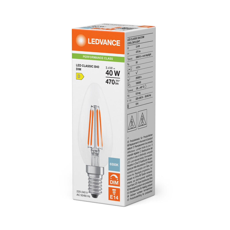 ledvance Kronlampa performance classic clb 3,4w/865 470lm e14 dim cl