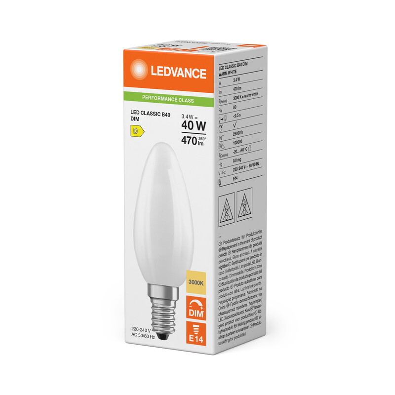 ledvance Kronlampa performance classic clb 3,4w/830 470lm e14 dim fr