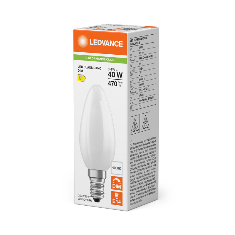 ledvance Kronlampa performance classic clb 3,4w/840 470lm e14 dim fr
