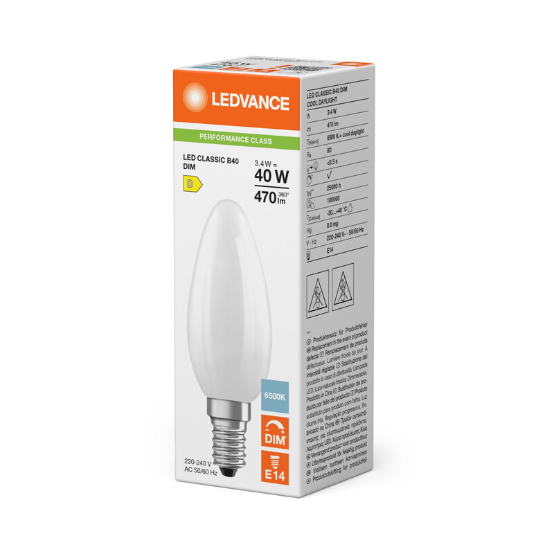 ledvance Kronlampa performance classic clb 3,4w/865 470lm e14 dim fr