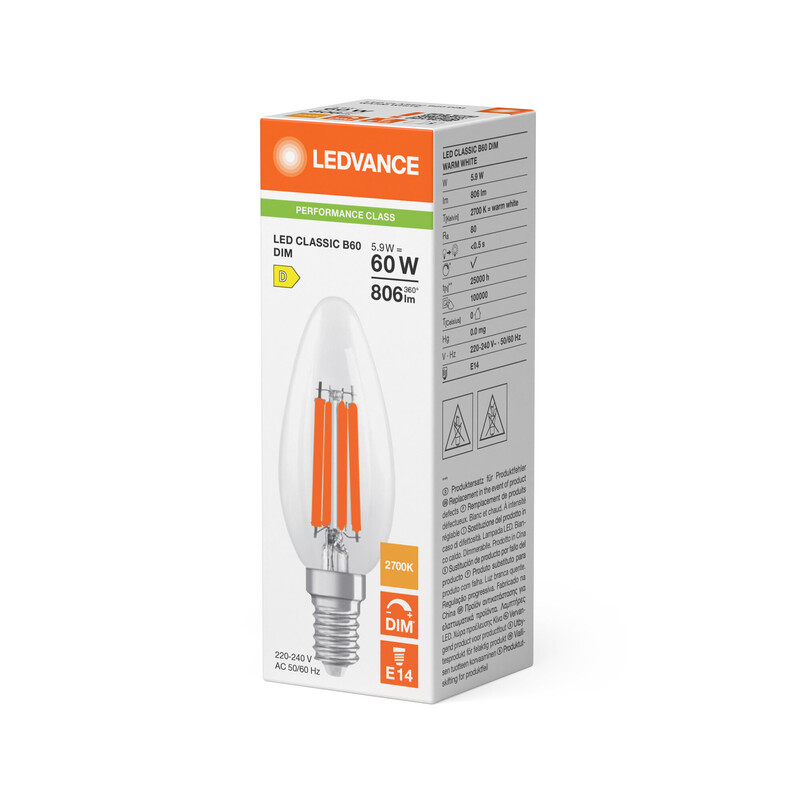 ledvance Kronlampa performance classic clb 5,9w/827 806lm e14 dim cl