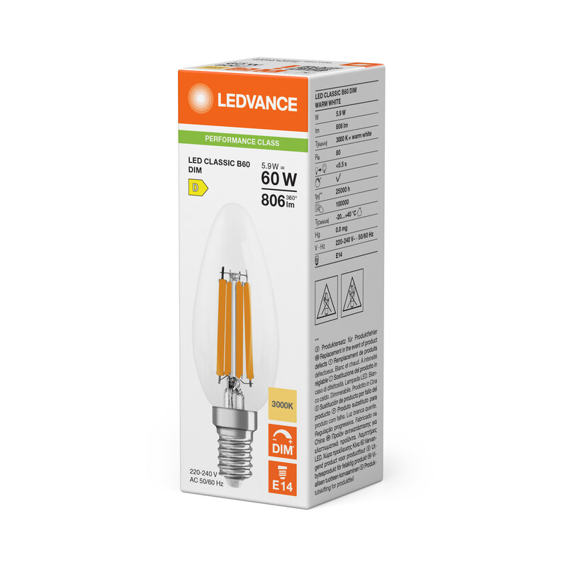 ledvance Kronlampa performance classic clb 5,9w/830 806lm e14 dim cl