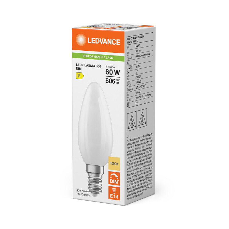 ledvance Kronlampa performance classic clb 5,9w/830 806lm e14 dim fr