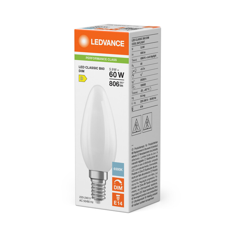 ledvance Kronlampa performance classic clb 5,9w/865 806lm e14 dim fr