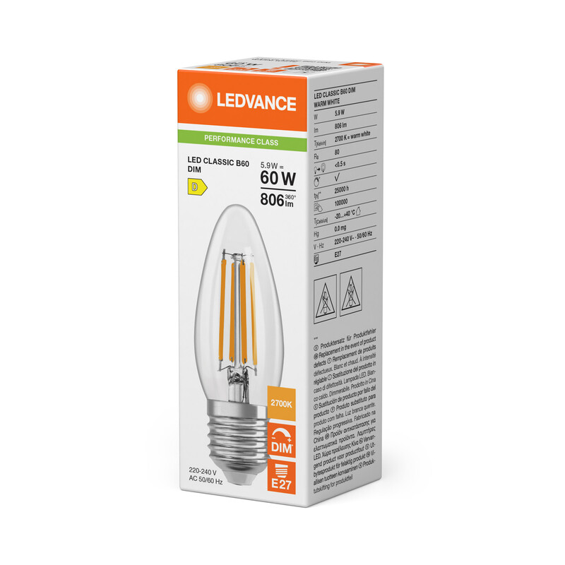 ledvance Kronlampa performance classic clb 5,9w/827 806lm e27 dim cl
