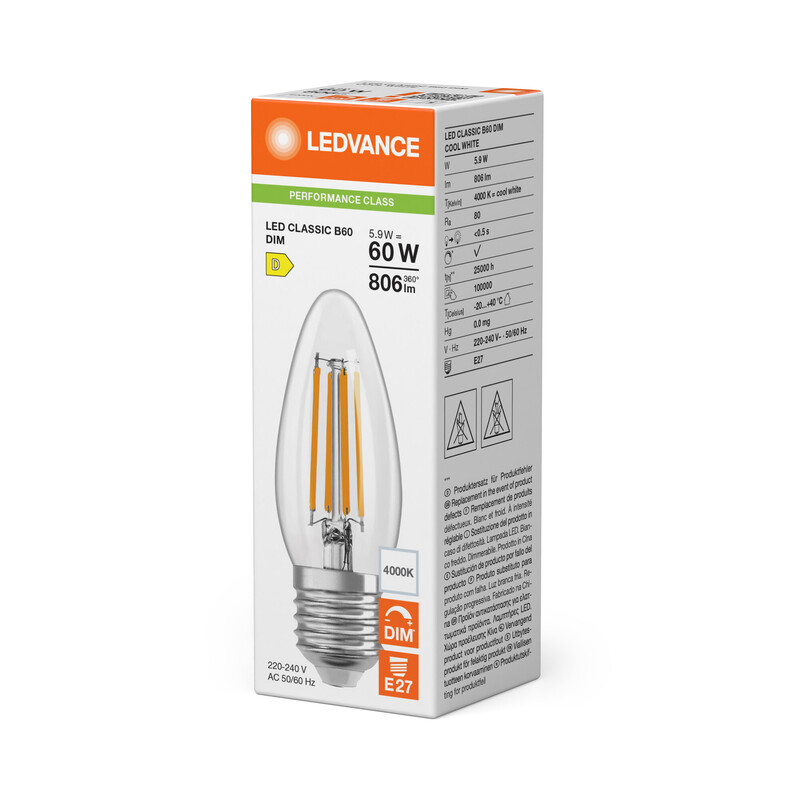 ledvance Kronlampa performance classic clb 5,9w/840 806lm e27 dim cl