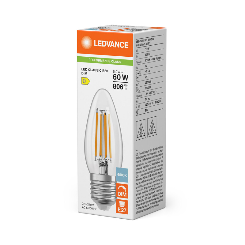 ledvance Kronlampa performance classic clb 5,9w/865 806lm e27 dim cl