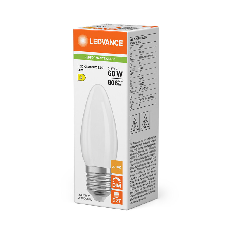 ledvance Kronlampa performance classic clb 5,9w/827 806lm e27 dim fr