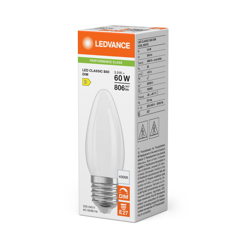 ledvance Kronlampa performance classic clb 5,9w/840 806lm e27 dim fr