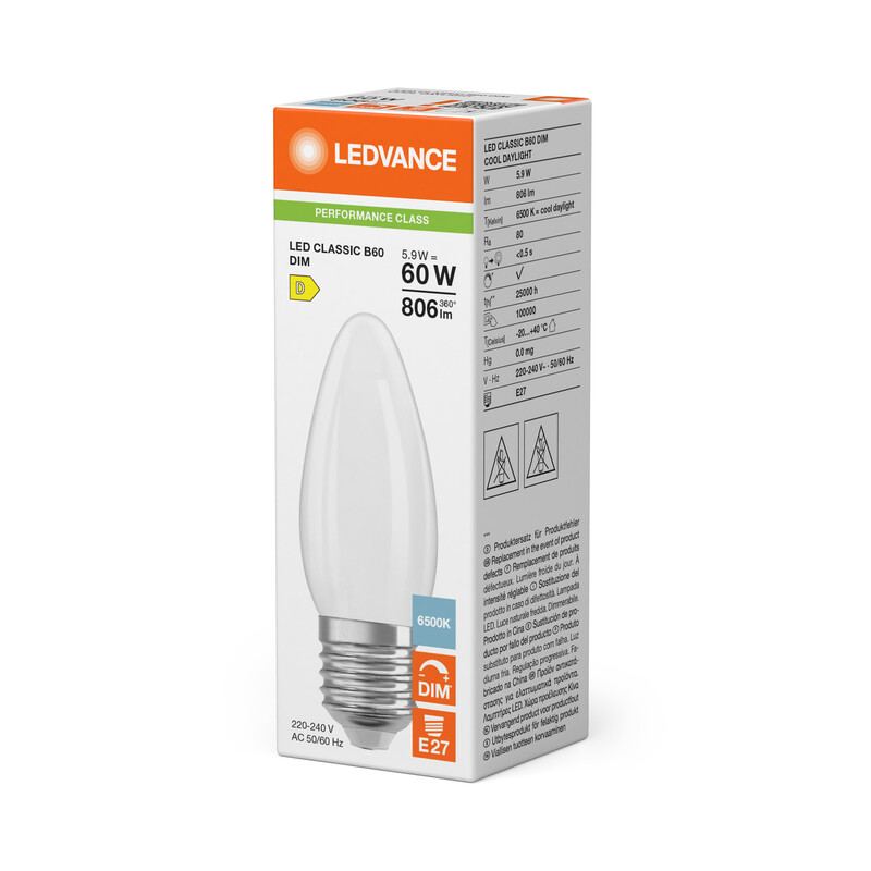 ledvance Kronlampa performance classic clb 5,9w/865 806lm e27 dim fr