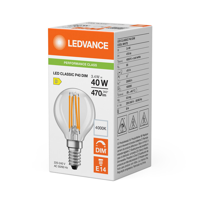ledvance Minibollform lampa performance clp 3,4w/840 470lm e14 dim cl