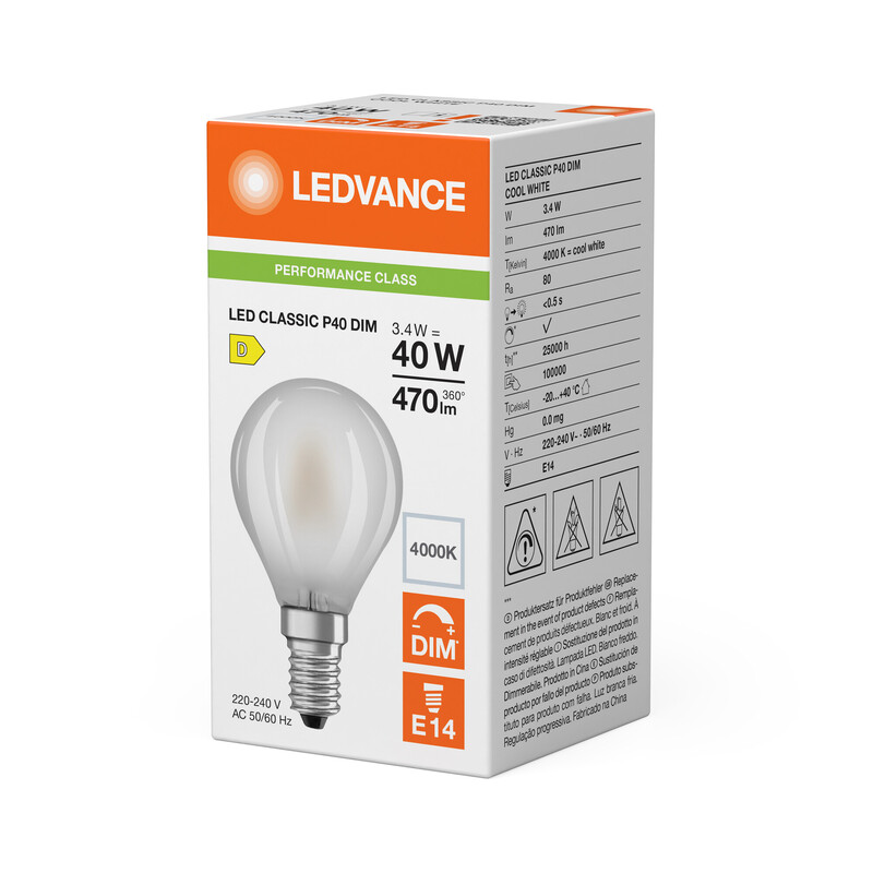 ledvance Minibollform lampa performance clp 3,4w/840 470lm e14 dim fr