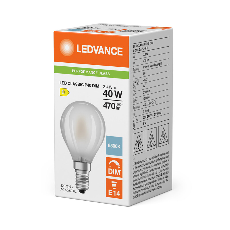 ledvance Minibollform lampa performance clp 3,4w/865 470lm e14 dim fr