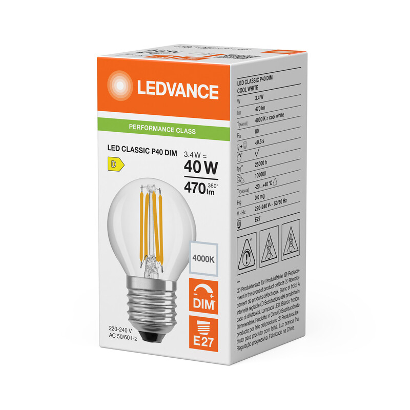 ledvance Minibollform lampa performance clp 3,4w/840 470lm e27 dim cl