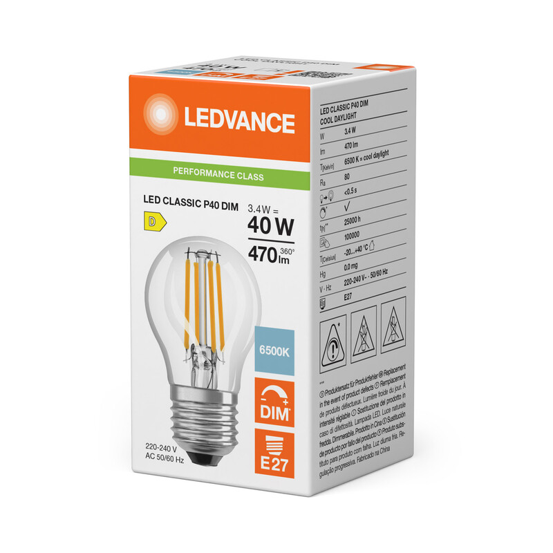 ledvance Minibollform lampa performance clp 3,4w/865 470lm e27 dim cl
