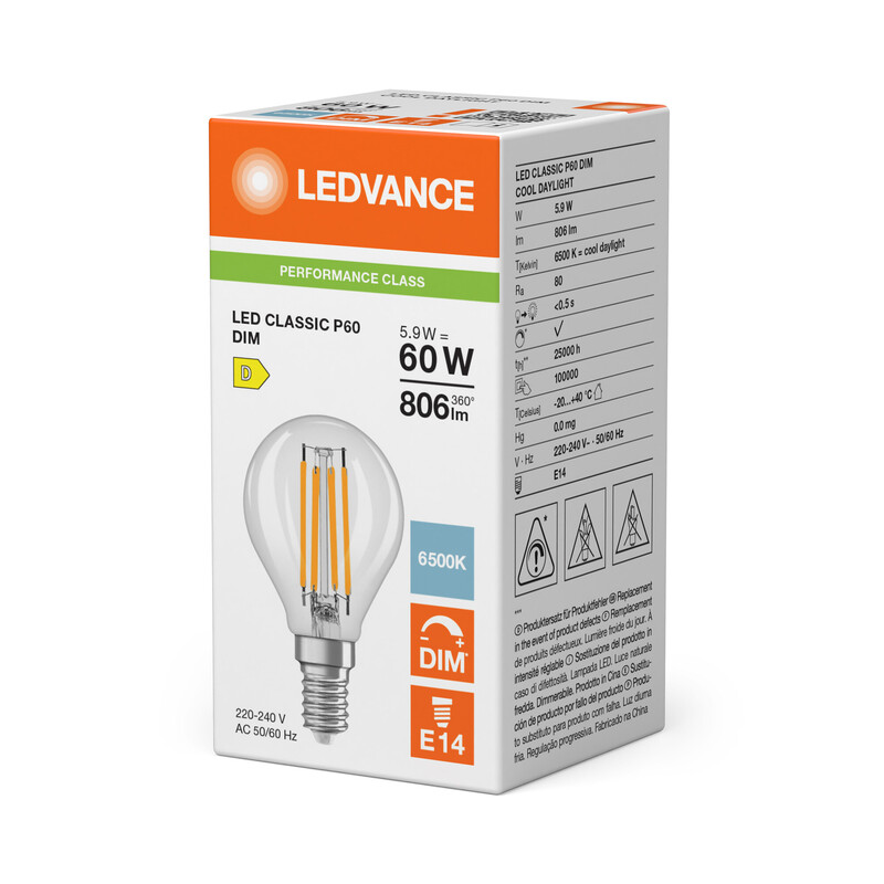 ledvance Minibollform lampa performance clp 5,9w/865 806lm e14 dim cl