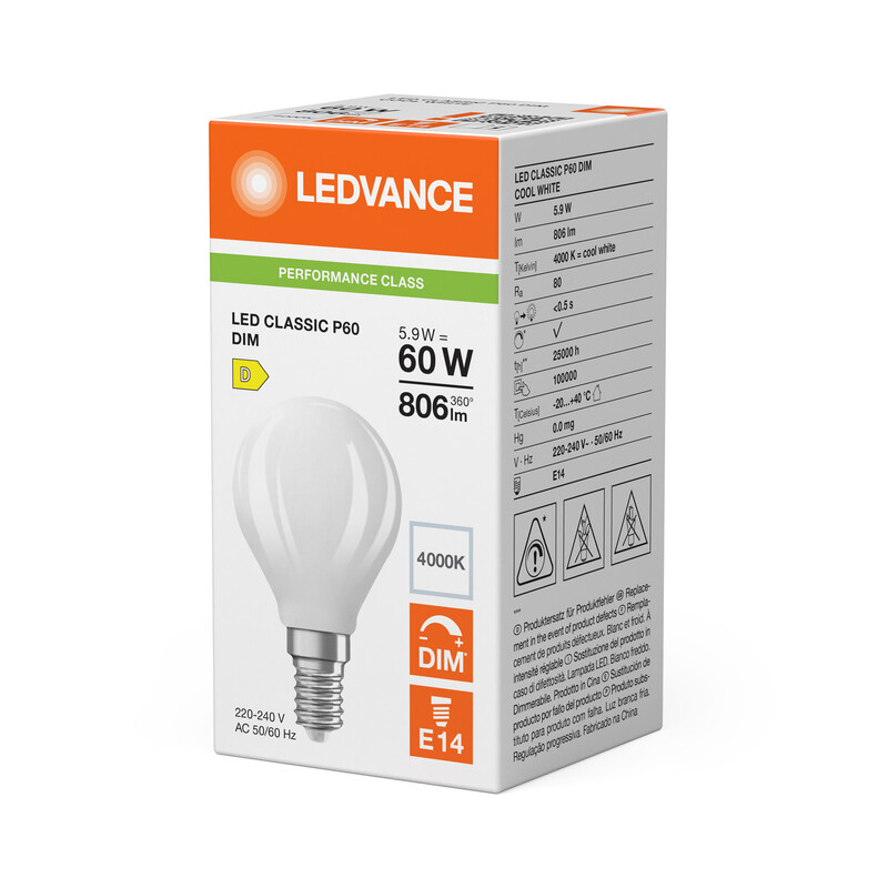 ledvance Minibollform lampa performance clp 5,9w/840 806lm e14 dim fr
