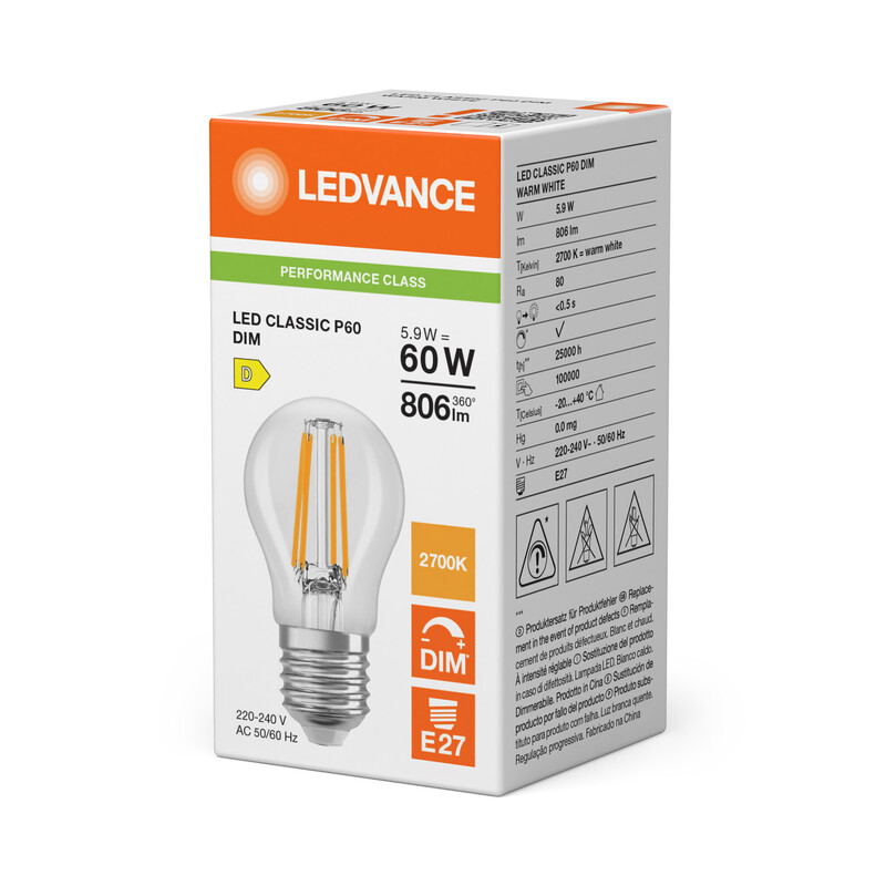 ledvance Minibollform lampa performance clp 5,9w/827 806lm e27 dim cl