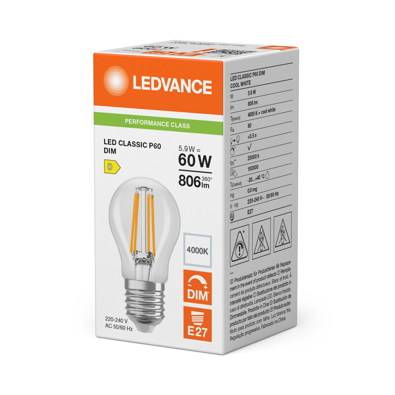 ledvance Minibollform lampa performance clp 5,9w/840 806lm e27 dim cl
