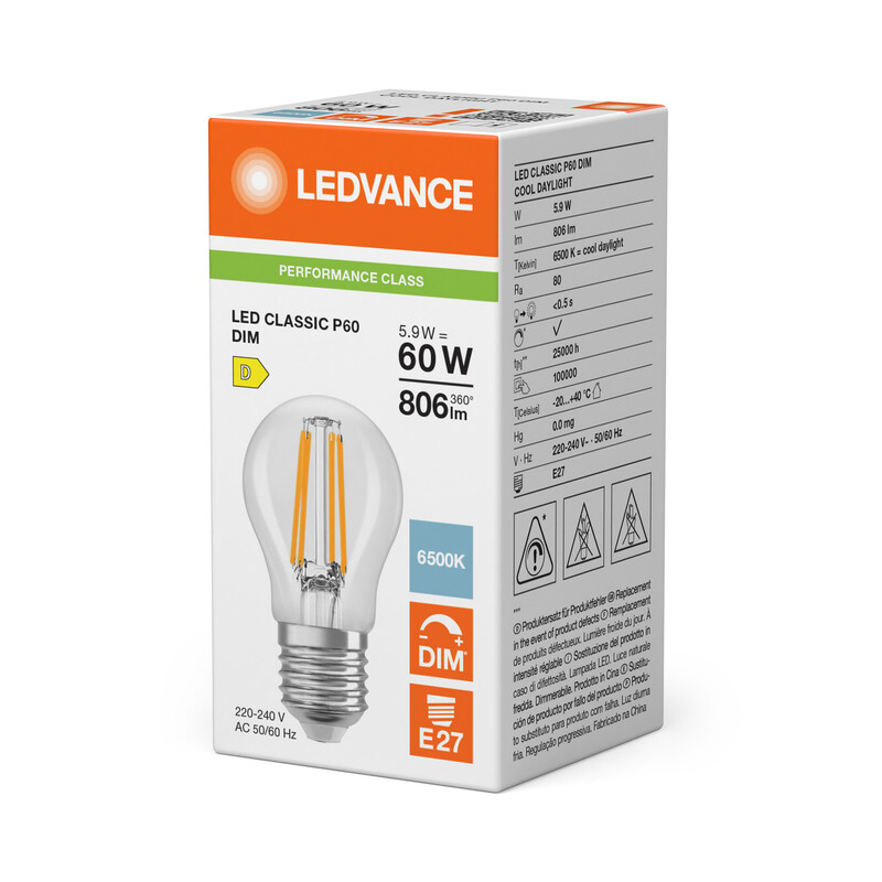 ledvance Minibollform lampa performance clp 5,9w/865 806lm e27 dim cl