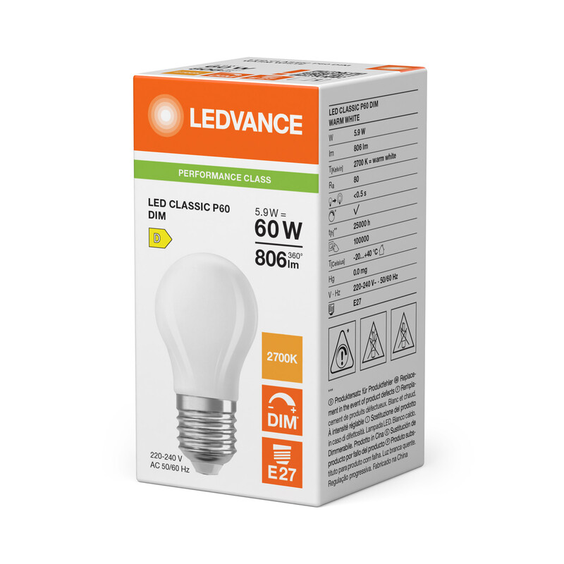 ledvance Minibollform lampa performance clp 5,9w/827 806lm e27 dim fr