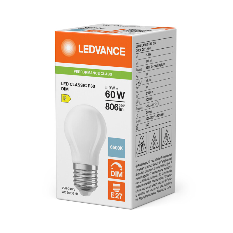 ledvance Minibollform lampa performance clp 5,9w/865 806lm e27 dim fr
