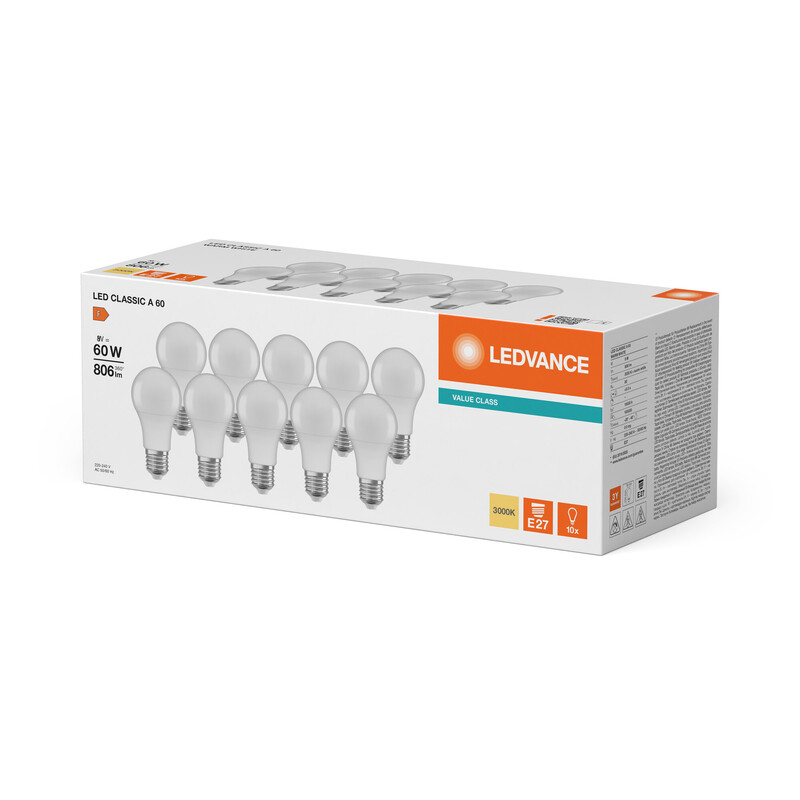ledvance Standard lamp value classic cla 8w/830 806lm e27 op 10 st.