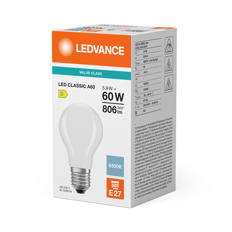 ledvance Standard lamp value classic cla 5,9w/865 806lm e27 fr