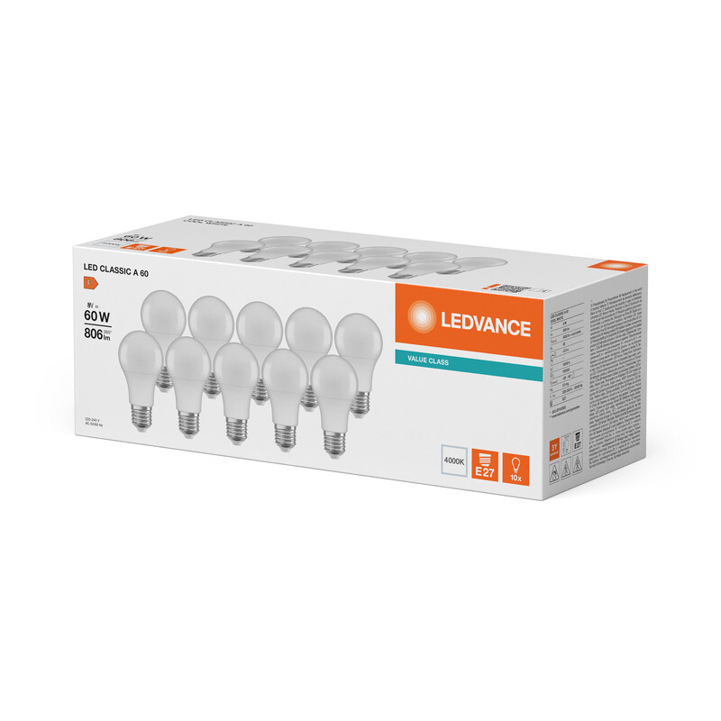 ledvance Standard lamp value classic cla 8w/840 806lm e27 op 10 st.