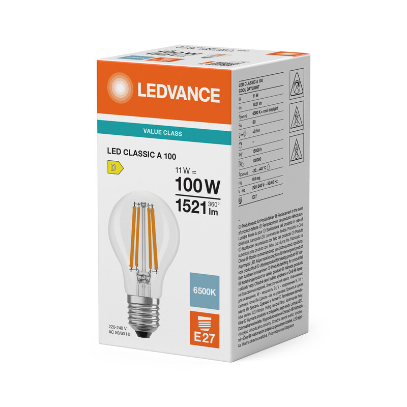 ledvance Standard lamp value classic cla 11w/865 1521lm e27 cl