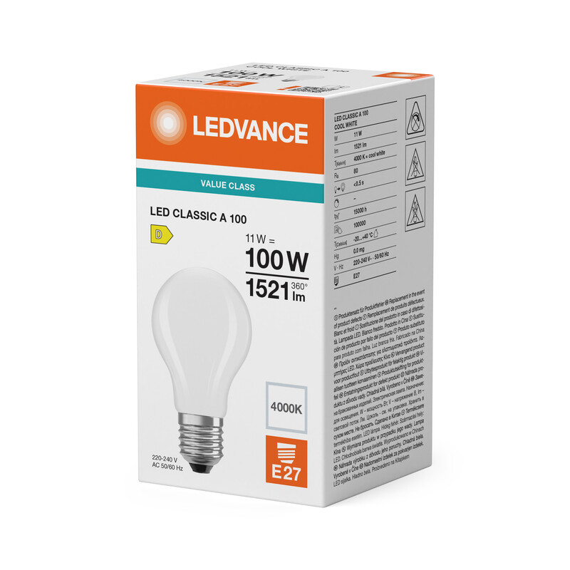 ledvance Standard lamp value classic cla 11w/840 1521lm e27 fr