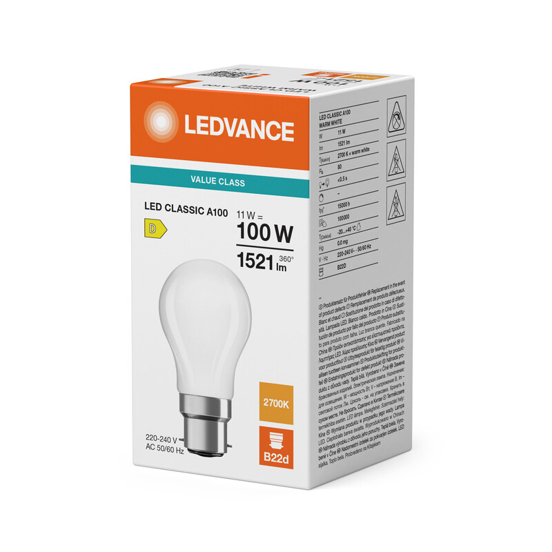 ledvance Standard lamp value classic cla 11w/827 1521lm b22d fr