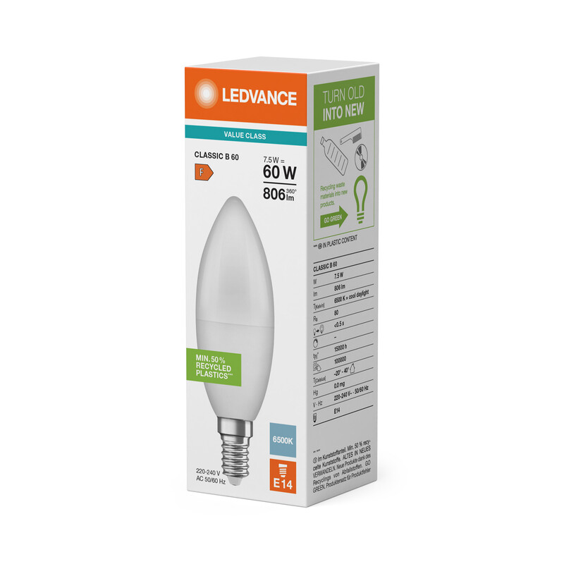 ledvance Kronlampa value classic clb 7,5w/865 806lm e14 op