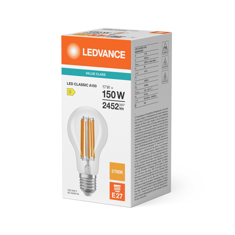 ledvance Standard lamp value classic cla 17w/827 2452lm e27 cl