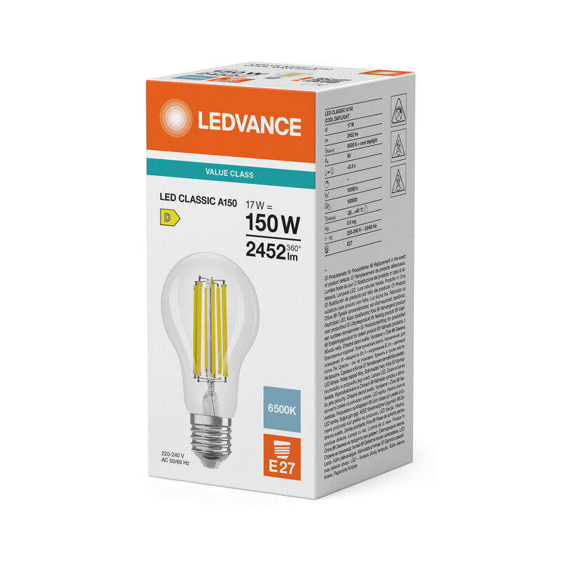 ledvance Standard lamp value classic cla 17w/865 2452lm e27 cl