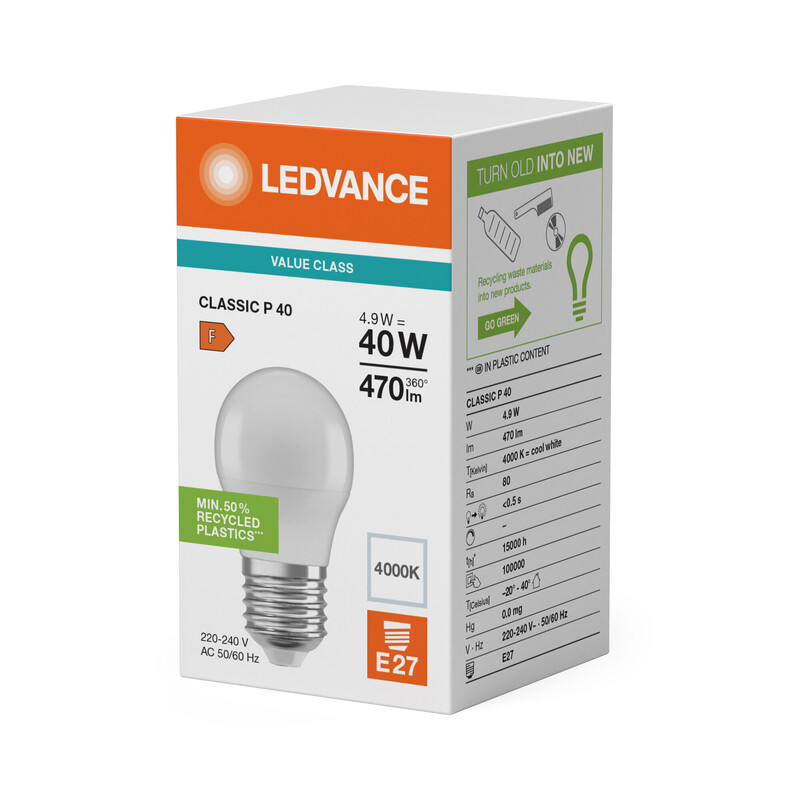 ledvance Minibollform lampa value clp 4,9w/840 470lm e27 op