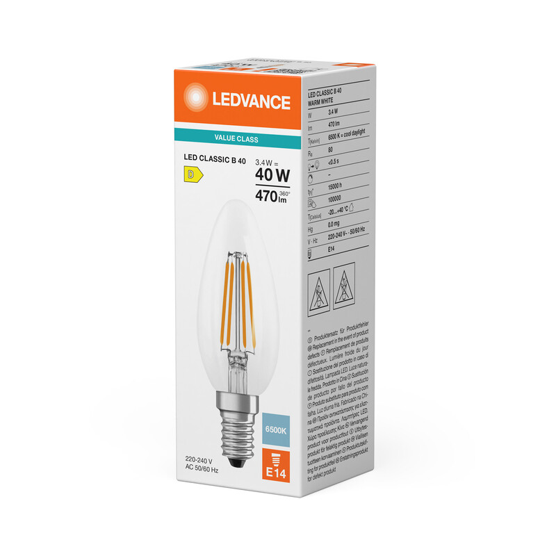 ledvance Kronlampa value classic clb 3,4w/865 470lm e14 cl
