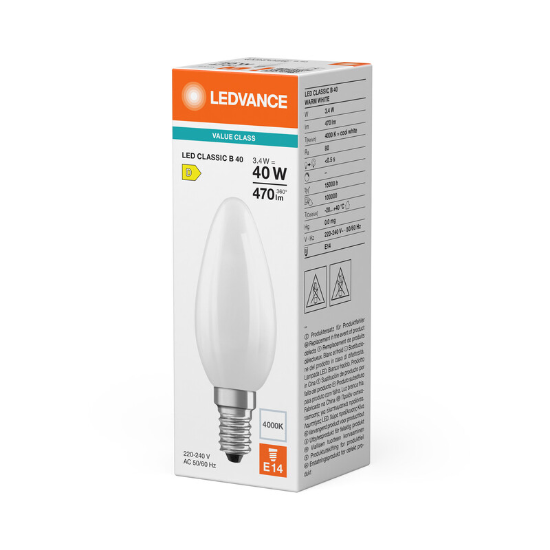 ledvance Kronlampa value classic clb 3,4w/840 470lm e14 fr