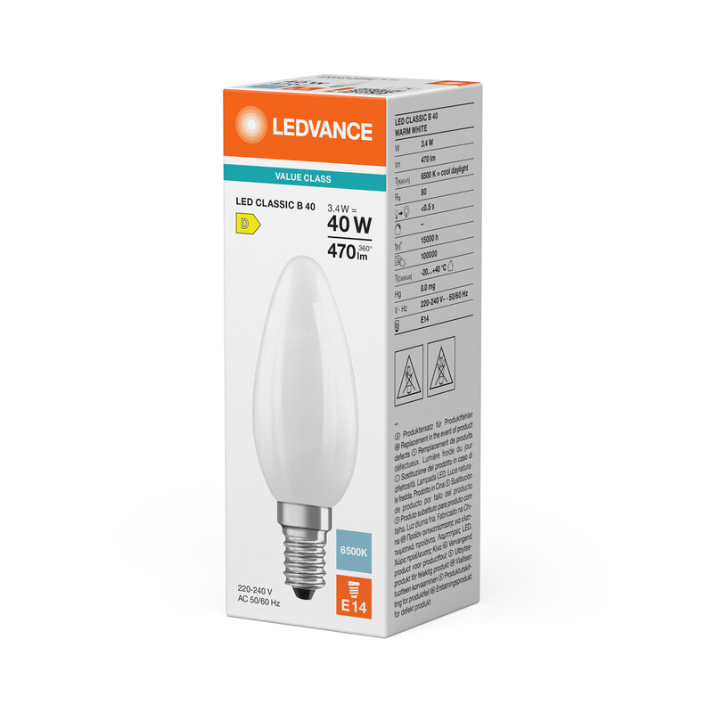 ledvance Kronlampa value classic clb 3,4w/865 470lm e14 fr