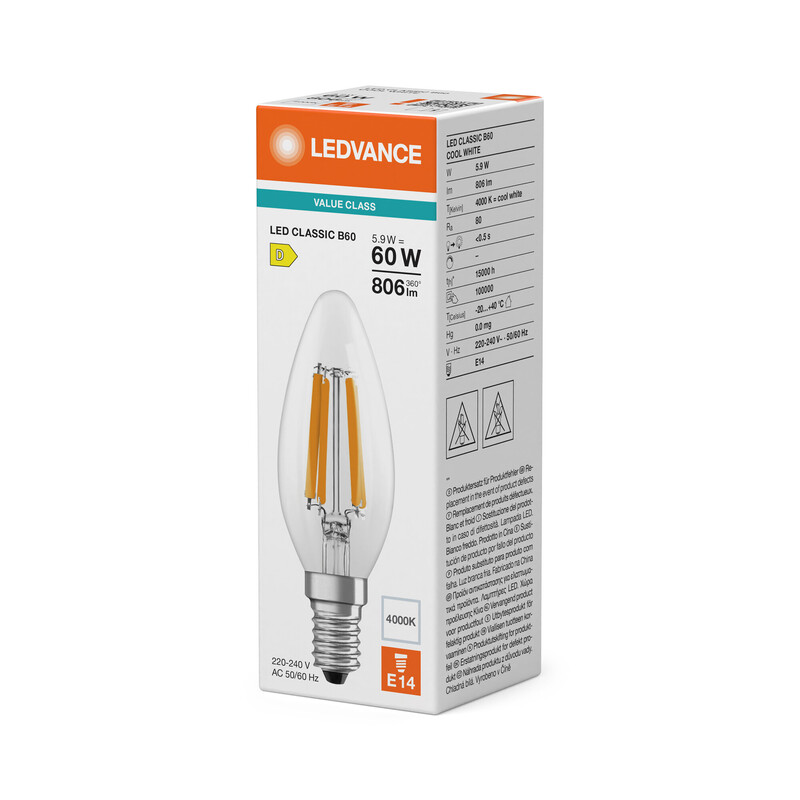 ledvance Kronlampa value classic clb 5,9w/840 806lm e14 cl