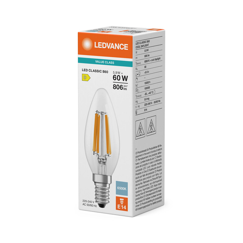 ledvance Kronlampa value classic clb 5,9w/865 806lm e14 cl